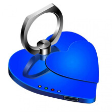 (Blue)3-in-1 Phone Ring Holder Lighter, USB Rechargeable Electric Arc Lighter, Heart-Shaped Flameless Lighter & Phone Ring Buckle Bracket