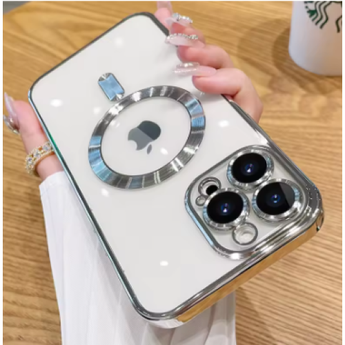 (For iPhone 16 Plus) Silver Magnetic Plating Case For iPhone
