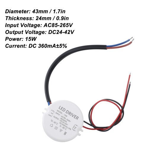 Driver d'alimentation LED ABS rond 43 mm x 24 mm 360 mA 15 W 2