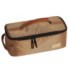 (Khaki)Zipper Cookware Storage Bag Large Capacity Outdoor Wash Bag for Hiking Picnic
