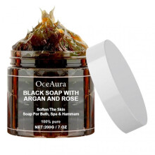 Moroccan Black Soap with Argan & Rose - Gentle Exfoliating Spa Bath Soap for All Skin Types