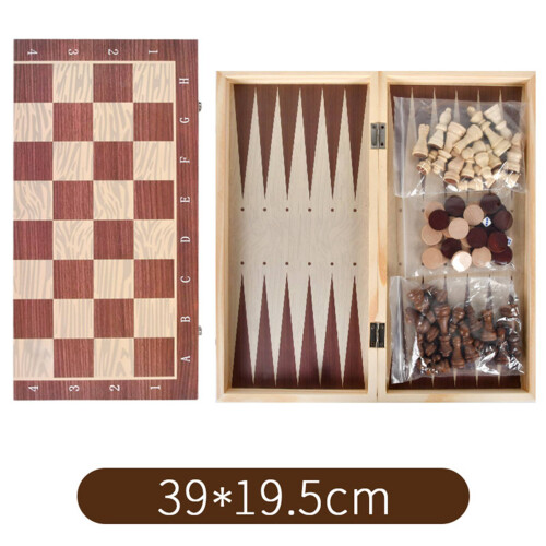 3-en-1 Échecs, Dames et Backgammon en bois 39 x 19,5 cm 2
