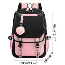 (Black White B)New Cartoon Labubu Usb Charging Backpack Students Schoolbag For Men Women Kids
