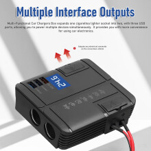 Intelligentes Auto-Ladegerät QC3.0 Schnellladeadapter 2-Steckdosen Stromverteiler 12-24V mit 3 USB-Ports und Spannungsanzeige für Auto, LKW