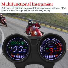 LED Motorrad Geschwindigkeitsmesser Kilometerzähler 13000 U/min 199 KM/h Elektrischer Tacho Kraftstoffanzeige Voltmeter 12 V mit Ganganzeig