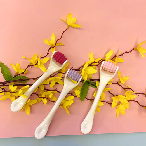 3 pezzi in silicone roller massaggiante per viso e occhi rosa 2