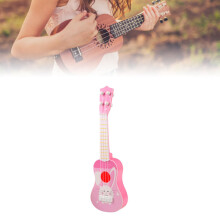 Kinder Ukulele Spielzeug aus Kunststoff, Mini 4 Saiten Frühpädagogisches Musikinstrument Geschenk, 35cm, 8042A, Pinkes Hasendesign