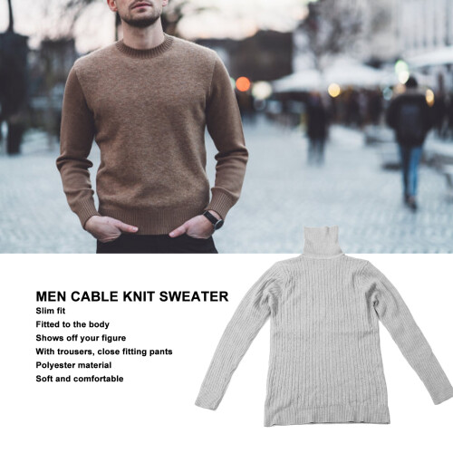 Männer Kabelstrickpullover Langarm Weich Slim Fit Herren Kabelstrick-Pullover Grau M 2