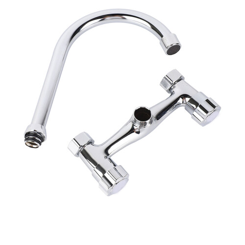 Wall Mount Kitchen Faucet Stainless Steel 2 Handles, Smooth Surface