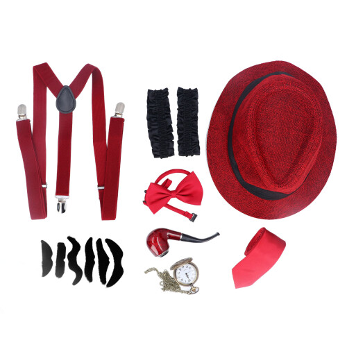 Set da 8 pezzi: costume da nonno degli anni '20, borgogna 1