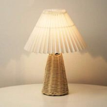 Rattan Tischlampe mit gefaltetem Lampenschirm 3 W 5 V Natur Nachttisch