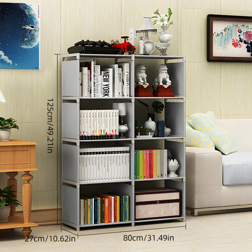 5-Tier 8 Cubes Storage Bookcase, Grey, 125x41x27cm 1