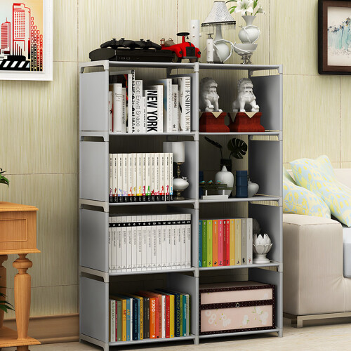 5-Tier 8 Cubes Storage Bookcase, Grey, 125x41x27cm