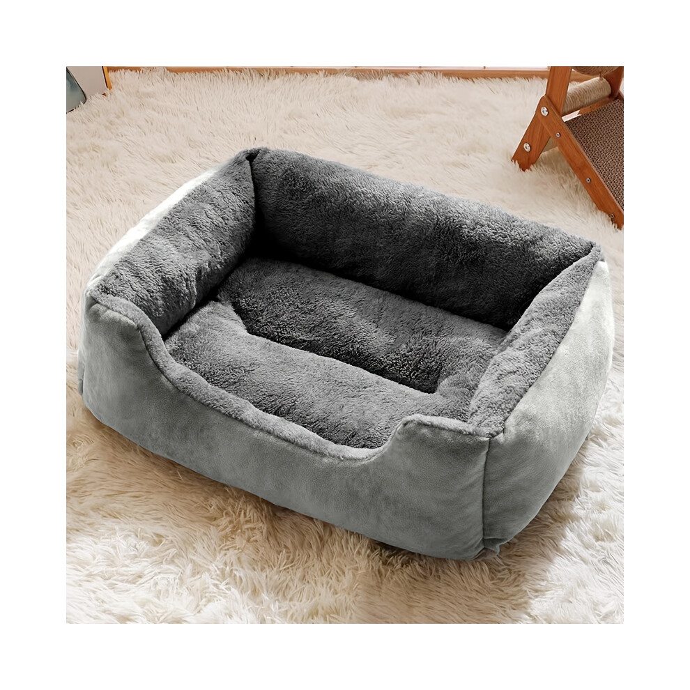 (Grey, Lï¼60x45cmï¼) Soft Fluffy Plush Square Pet Bed - Comfortable Cushioned Mattress-like Interior, Easy-Clean Polyester Pad for Cats, Small Dogs,-image-OPC-PJDV9NJ-NEW