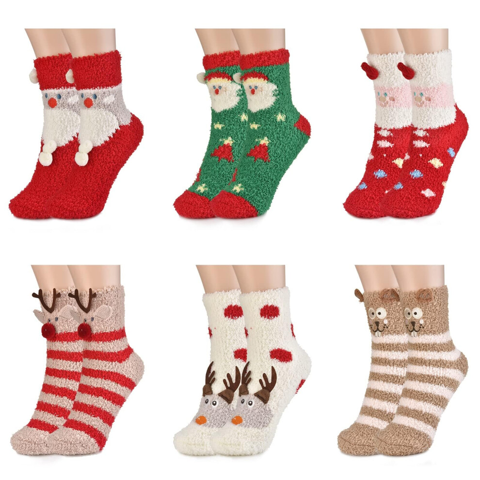 2025 Christmas gift Multicoloured 2 6 Pairs Fluffy Socks Christmas Socks Cosy Slipper Socks Thermal Bed Socks Cute Warm Comfy Winter Sleep-image-OPC-PJDVB77-NEW