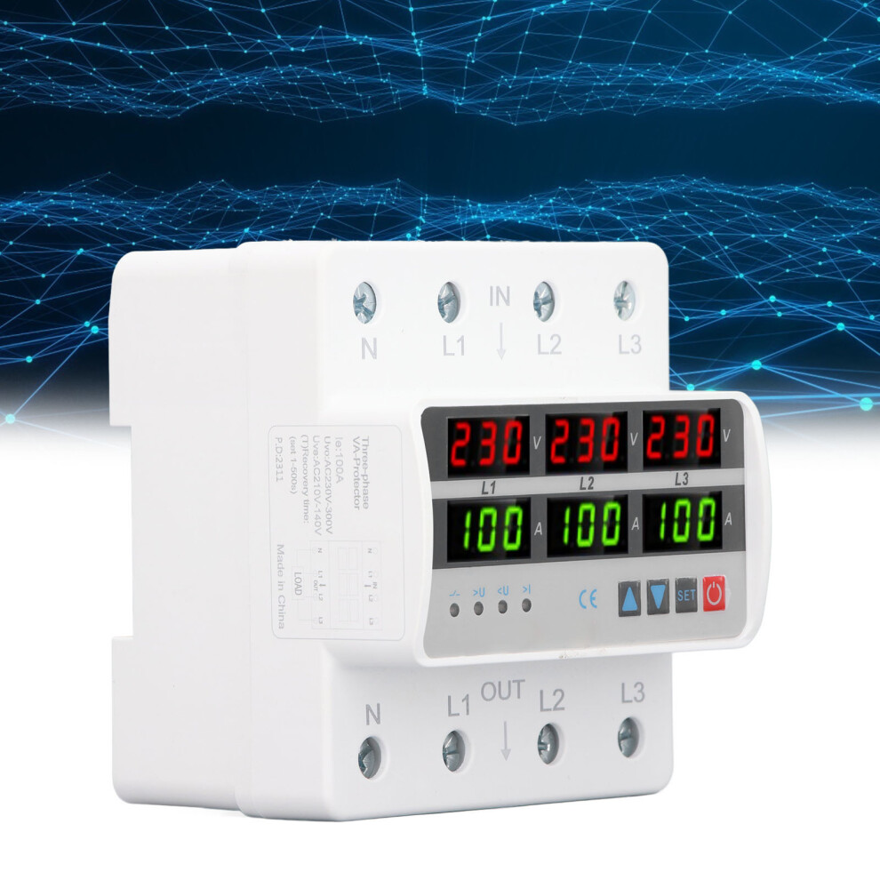 Din Rail 3 Phase Over Under Voltage Protector Ac220v 380V 100A 8321335708556