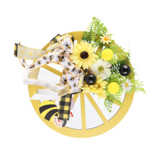 Guirnalda de girasoles artificiales en forma de rueda para colgar en la puerta.