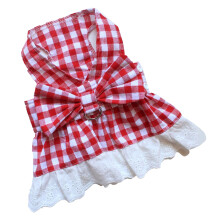 Set di vestito per cane e guinzaglio a quadri - Rosso a quadri, Taglia S