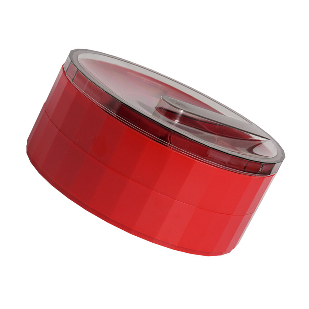Rotatable Double Layer Red Plastic Serving Tray with Lid for Snacks and Dried Fruits
