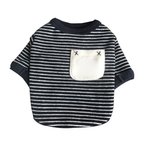 Camicia a righe per cane in cotone - Taglia M, Blu/Bianco 1