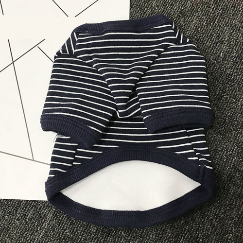Camicia a righe per cane in cotone - Taglia M, Blu/Bianco 2