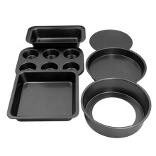 Conjunto de 6 moldes para hornear con fondo desmontable de acero al carbono negro