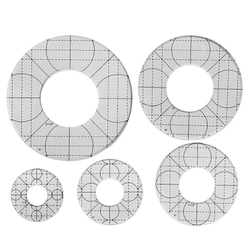 Circle Templates Set of 5 - Quilting Frame Compatible, Sewing Ruler, Low-Profile Handle, Stitched Needle Template