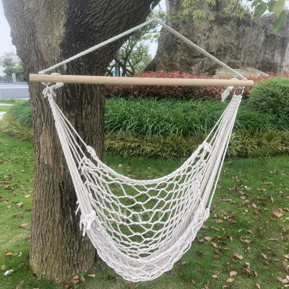 Macrame Hammock Chair Cotton Rope Wooden Swing Chair With Tassels - Large Hanging Chair For Bedroom Patio Porch-image-OPC-PJDVKJZ-NEW