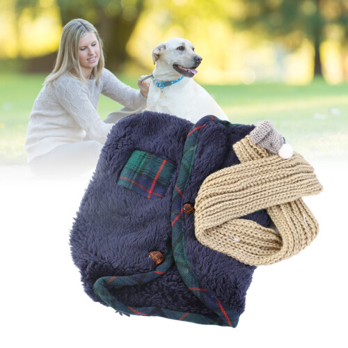 Hund Winterkleidung M Blauer Schal Polyester 2