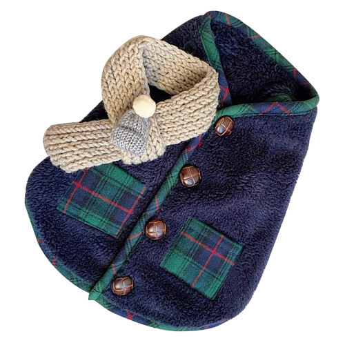 Hund Winterkleidung L blau mit Schal Polyester