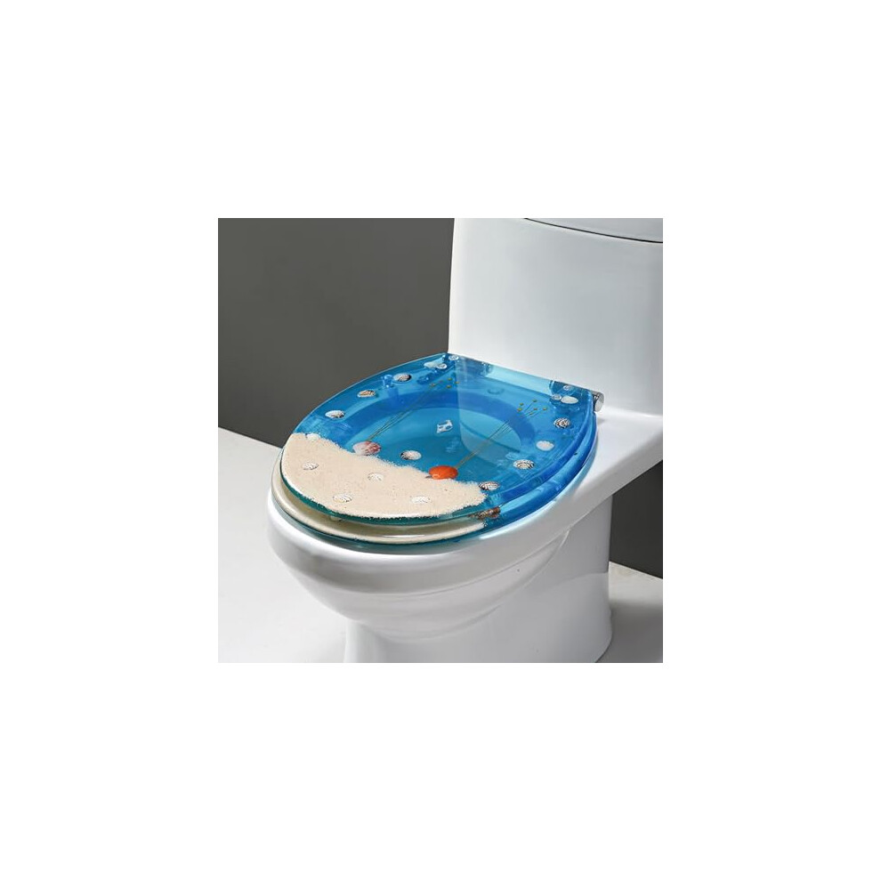 Transparent Resin Toilet Seat Round 14.2 X 16.5 Inches, Soft-Close, Durable Lid And Seat, Stainless Steel Hinges, Sand 6482260399935