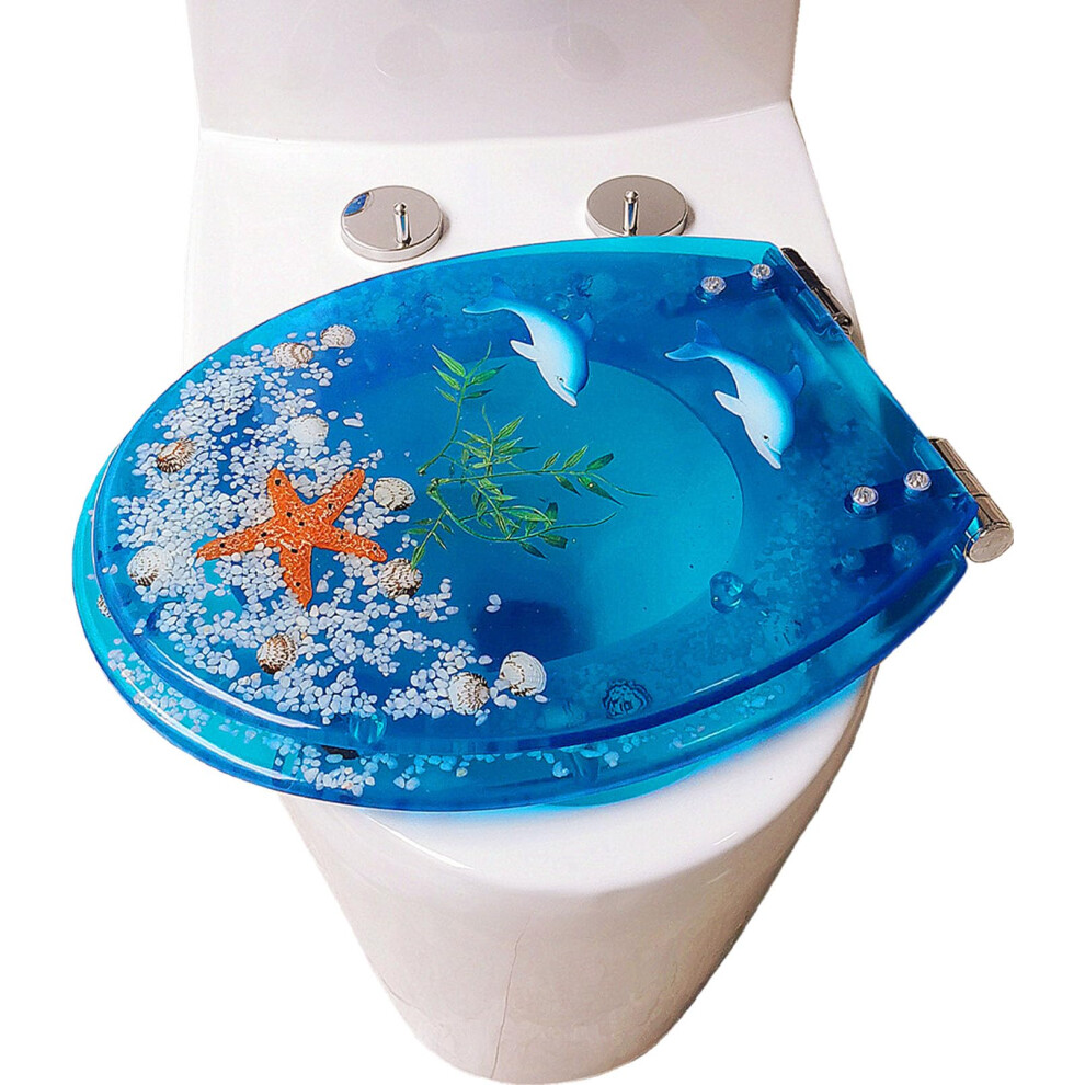 Soft Close Toilet Seat Resin Lid Replacement Transparent 3D Effects Quiet Slow Close Heavy Duty Quick Release Hinges 6493810523342