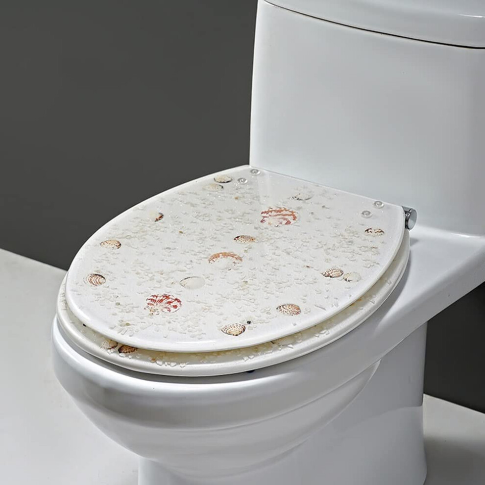 Elongated Toilet Seat Resin, Soft-Close With Quick-Release Hinges, Easy To Remove, Fits Standard Toilets, Beige/White 6493810524134