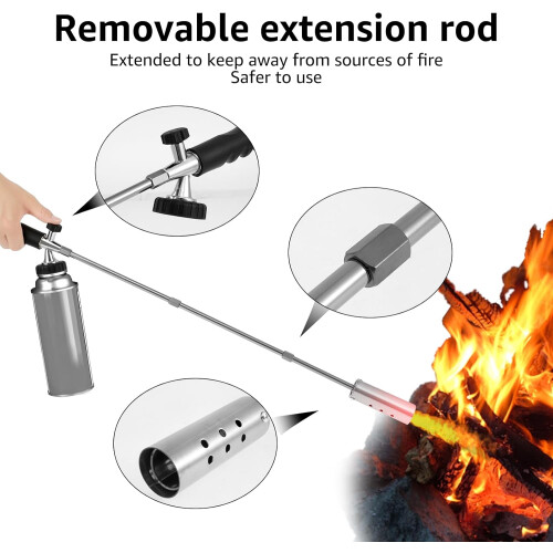 Weed Burner Removable Blow Burner 2 Bars Non-Slip Rubber Handle Outdoor Camping 2