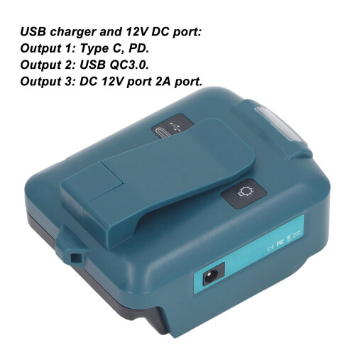 Adattatore per batteria ABS nero 12V 2A QC3.0/PD18W USB-C 2