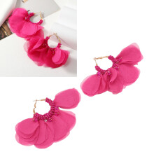 Pendientes colgantes con flor de tela, rojo rosado, 9,5x8 cm