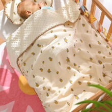 Gestreiftes Rückseiten-Babydecke, niedliches Druckmuster, atmungsaktive Decke, weiche Sommerkühlung, für Kindergarten und Kleinkinder, Grap