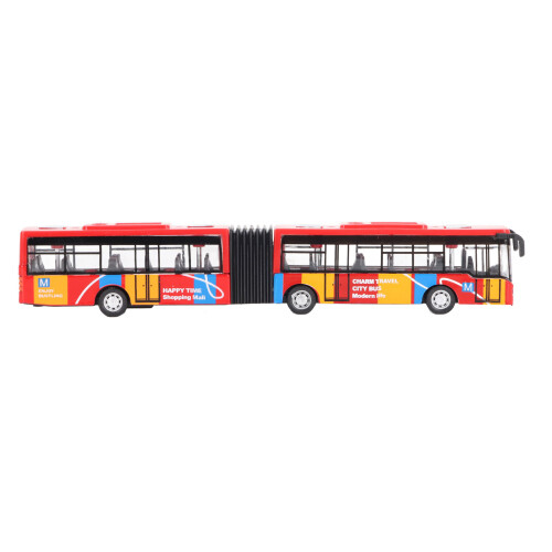 Autobus in lega, con meccanismo pull-back, di lunghezza estesa, rosso.