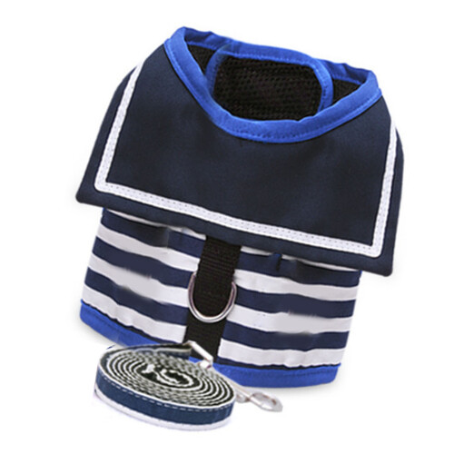 Dog Harness Leash Set Small Adjustable Blue Fabric for Pets