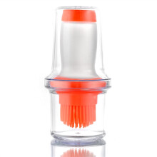 Silicone BBQ Grill Oil Bottle With Brushes And Cover Orange Color