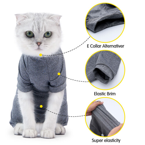 4-Bein Katzen-Recovery-Anzug elastisch Größe M graues Blumenmuster 2