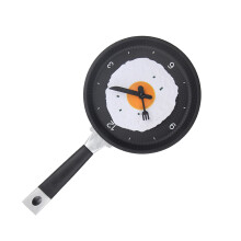 Wanduhr ABS Frühstücksei Bratpfannenform Silent batteriebetriebene Wanduhr für Schlafzimmer Wohnzimmer Küche Schwarz