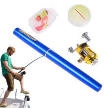 Pen Fishing Rod And Reel Combo Pocket-Size Pen-Style Rod Blue For Hikers And Travelers
