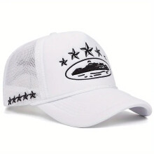 (White, 55-61cm) New Unisex Print Baseball Hats New Unisex Hip Hop Breathable Personal Sunshade Mesh Versatile Street Fashion Trucker Caps