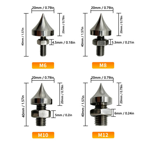 Puntali per altoparlante HiFi 4 pezzi M12 argento 40x20mm 1