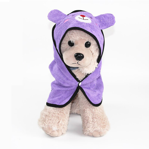 Peignoir pour animaux de compagnie en microfibre à capuche taille S violet absorbant 2