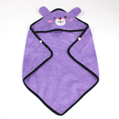 Bata de baño para gatos con capucha de microfibra morada, talla M 2