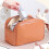 Trousse de maquillage à double fermeture éclair marron grande capacité 7