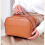 Trousse de maquillage à double fermeture éclair marron grande capacité 6