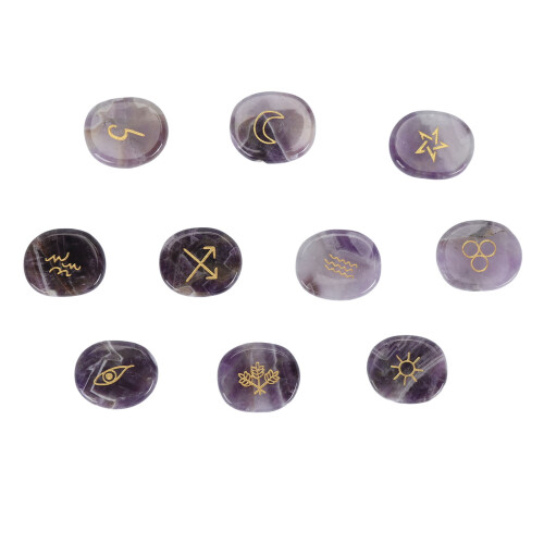 Ensemble de 10 pierres runiques – améthyste et lapis-lazuli polies 1
